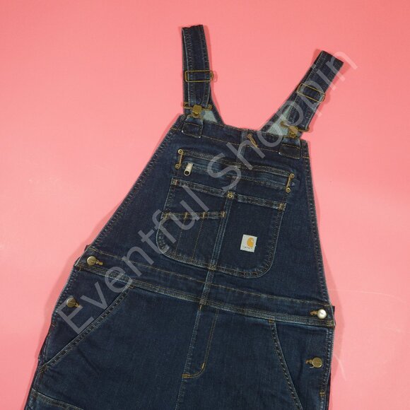 Carhartt Denim - Carhartt Overalls Womens M Blue Denim Double Front Bib Rugged Flex Stretch